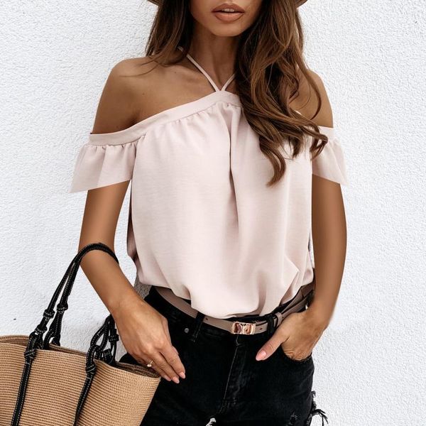 women's blouses & shirts off shoulder halter chiffon blouse 2021 summer solid short sleeve shirt casual backless womens and plus s, White
women's blouses & shirts off shoulder halter chiffon blouse 2021 summer solid short sleeve shirt casual backless womens and plus s, White