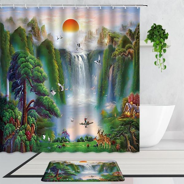 shower curtains chinese style oil painting scenery forest waterfall flower bird landscape bathroom curtain set non-slip bath mat
shower curtains chinese style oil painting scenery forest waterfall flower bird landscape bathroom curtain set non-slip bath mat