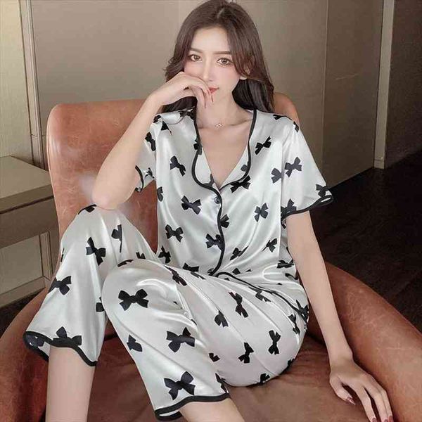 short sleeve pajamas silk womens sleepwears set shirt nightwear pant home wear young girl pyjamas, Black;red
short sleeve pajamas silk womens sleepwears set shirt nightwear pant home wear young girl pyjamas, Black;red