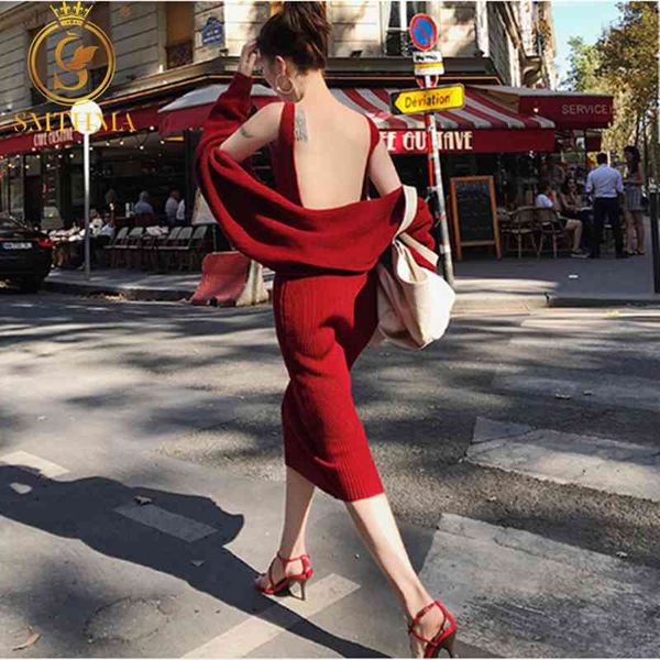 winter women's long sleeve knitted cardigan coat + two-piece female backless dress suit 210520, White
winter women's long sleeve knitted cardigan coat + two-piece female backless dress suit 210520, White