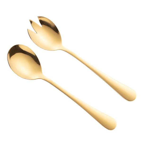 spoons 2pcs stainless steel salad home fork serving (golden)
