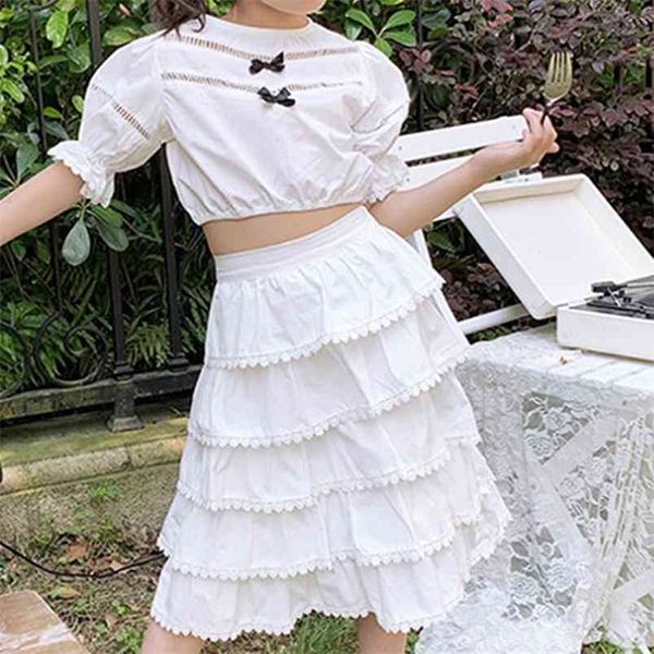 summer cake skirt 2pcs kids suit clothing sets for girls children 210528, White 
summer cake skirt 2pcs kids suit clothing sets for girls children 210528, White