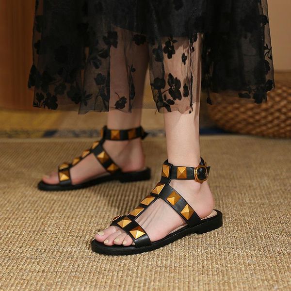 sandals brand designer genuine leather women black white shoes ladies dress casual rome rivets flat heel gladiator
sandals brand designer genuine leather women black white shoes ladies dress casual rome rivets flat heel gladiator