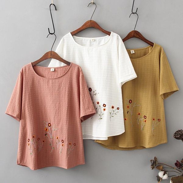 women's t-shirt summer mori girl sweet cotton linen women solid color jacquard embroidered loose plus size short sleeved u092, White
women's t-shirt summer mori girl sweet cotton linen women solid color jacquard embroidered loose plus size short sleeved u092, White
