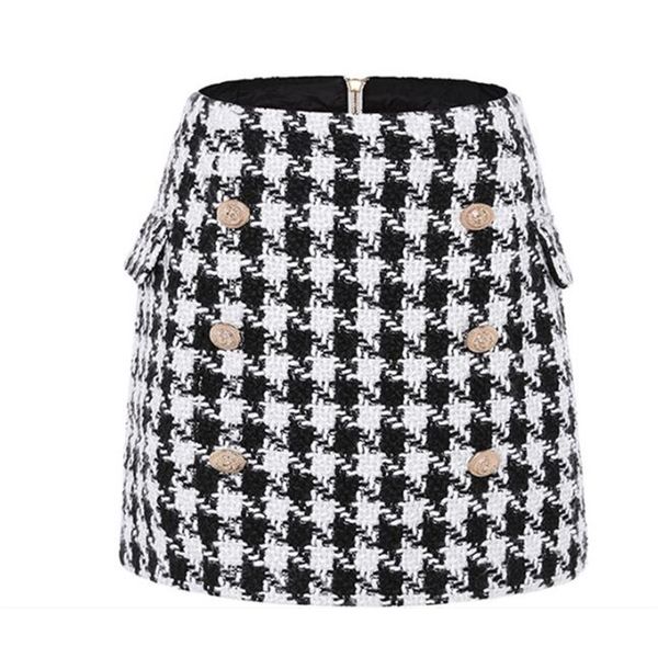 autumn european and american classic double row metal lion buckle houndstooth thick tweed bag hip short skirt, Black
autumn european and american classic double row metal lion buckle houndstooth thick tweed bag hip short skirt, Black
