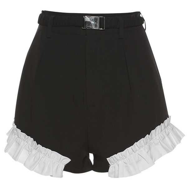 women's shorts 2021 spring and summer super short loose women high waist fashion ruffle stitching casual femme, White;black
women's shorts 2021 spring and summer super short loose women high waist fashion ruffle stitching casual femme, White;black