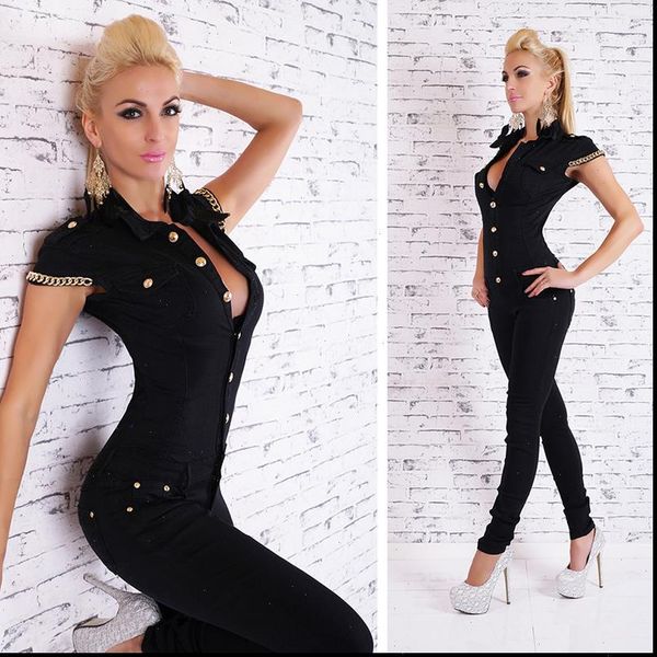 fashion denim long deep womens romper v neck jean buttons chain black overalls for rompers autumn, Black;white
fashion denim long deep womens romper v neck jean buttons chain black overalls for rompers autumn, Black;white