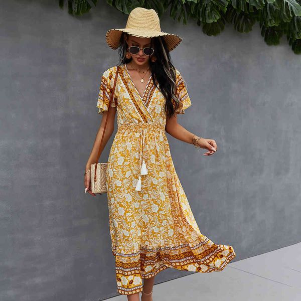 jumpsuit summer yellow bohemian women v neck short sleeve floral print ladies tassel boho midi party es, Black;white
jumpsuit summer yellow bohemian women v neck short sleeve floral print ladies tassel boho midi party es, Black;white