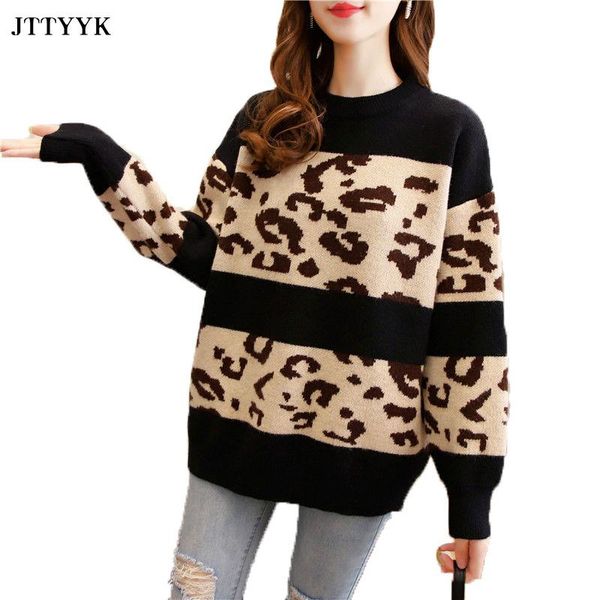women's sweaters 2021 autumn winter xl pullover sweater women o neck loose leopard splicing knit womens casual thick warm bottoming shi, White;black
women's sweaters 2021 autumn winter xl pullover sweater women o neck loose leopard splicing knit womens casual thick warm bottoming shi, White;black