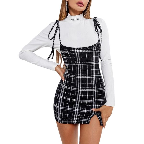 cute high waisted womens skirts suspender spring summer all match plaid street split mini skirt, Black
cute high waisted womens skirts suspender spring summer all match plaid street split mini skirt, Black