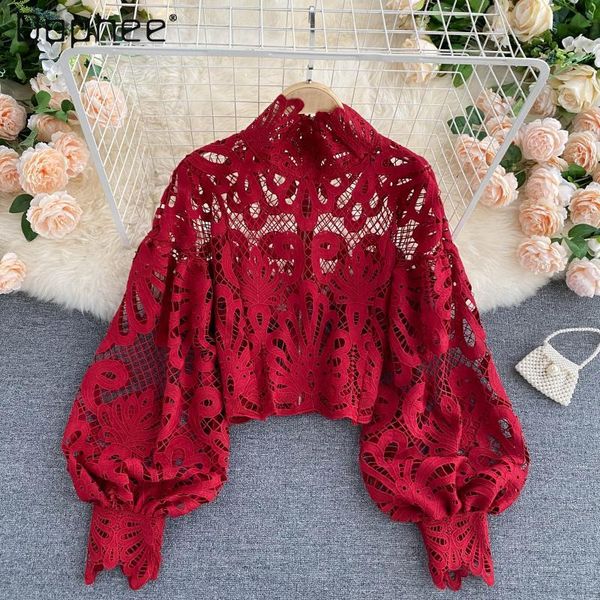 women's blouses & shirts 2021 spring hollow out stand collar lace shirt ladies streetwear loose bubble sleeves short, White
women's blouses & shirts 2021 spring hollow out stand collar lace shirt ladies streetwear loose bubble sleeves short, White
