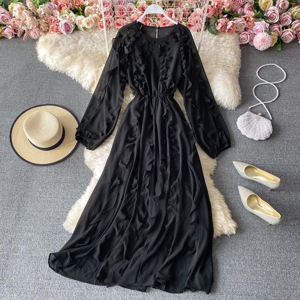 casual dresses high waist runway chic ruffles dress women o-neck long sleeve a-line chiffon female elegant party vintage, Black;gray
casual dresses high waist runway chic ruffles dress women o-neck long sleeve a-line chiffon female elegant party vintage, Black;gray