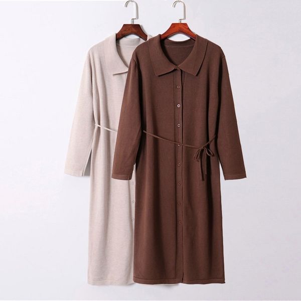 fashion casual lapel knitted dress lady korean straight slim solid color long sweater women lace-up women 210420, Black;gray
fashion casual lapel knitted dress lady korean straight slim solid color long sweater women lace-up women 210420, Black;gray