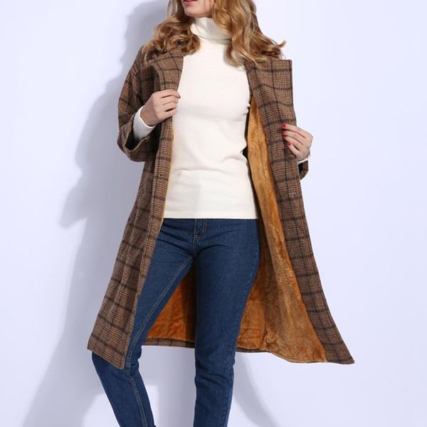 women's wool & blends 2021 winter womens coats plaid long loose woolen coat ladies warm outwear thick faux fur lining gray, Black
women's wool & blends 2021 winter womens coats plaid long loose woolen coat ladies warm outwear thick faux fur lining gray, Black