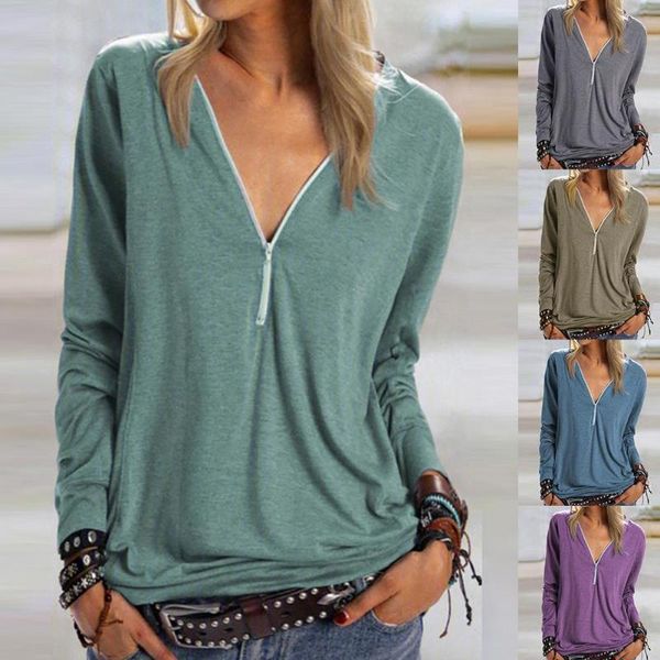 women's t-shirt 2021 woman tshirts fashion women autumn solid color zipper t shirt neckline v neck pullover ropa de mujer, White
women's t-shirt 2021 woman tshirts fashion women autumn solid color zipper t shirt neckline v neck pullover ropa de mujer, White