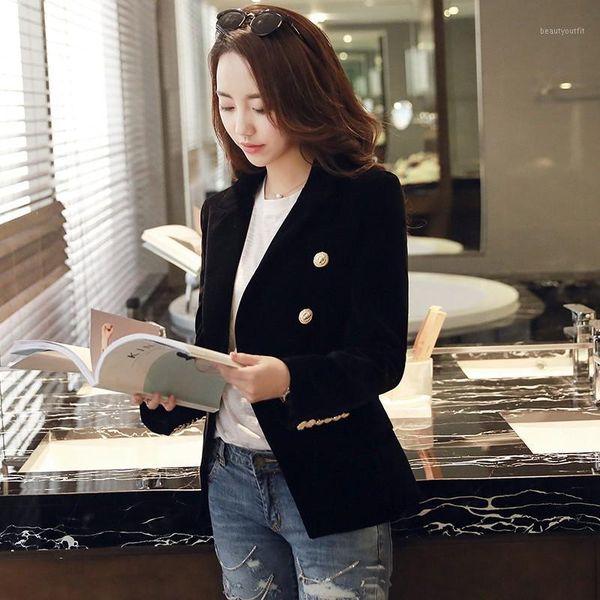 england style metal double breasted women small slim autumn jacket long sleeve solid color velvet blazer female outwear women's suits &, White;black 
england style metal double breasted women small slim autumn jacket long sleeve solid color velvet blazer female outwear women's suits &, White;black