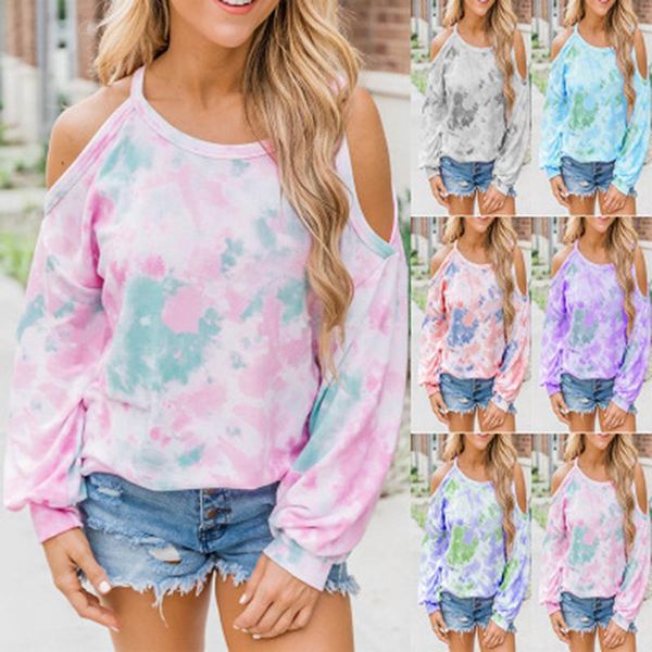 women's t-shirt t shirt autumn off shoulder long sleeved tie dye fashion all match loose ladies, White
women's t-shirt t shirt autumn off shoulder long sleeved tie dye fashion all match loose ladies, White