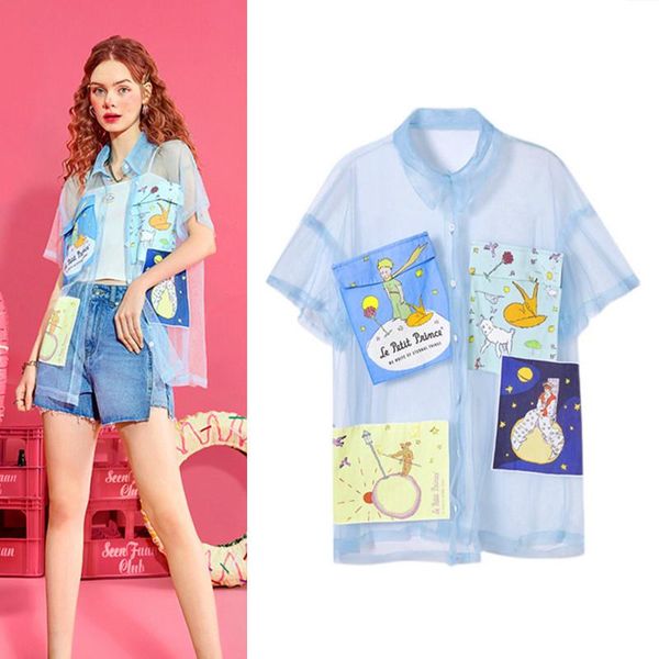 women's blouses & shirts maxi summer women blouse loose oversized cartoon print appliques casual funny punk streetwear thin mesh ns692, White
women's blouses & shirts maxi summer women blouse loose oversized cartoon print appliques casual funny punk streetwear thin mesh ns692, White