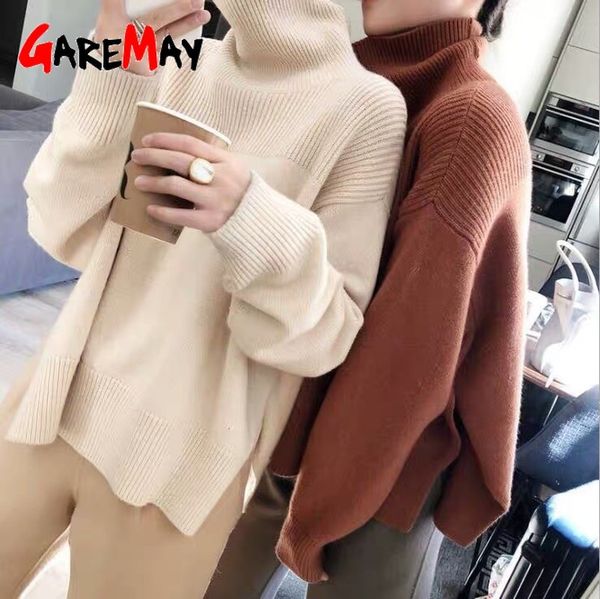 white beige women's turtleneck sweater winter oversize warm female autumn basic knitted loose s for women 210428, White;black
white beige women's turtleneck sweater winter oversize warm female autumn basic knitted loose s for women 210428, White;black