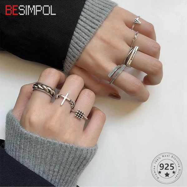 cluster rings besimpol real 925 sterling silver vintage ring individual simple adjustable opening for women luxury fine jewelry gifts, Golden;silver
cluster rings besimpol real 925 sterling silver vintage ring individual simple adjustable opening for women luxury fine jewelry gifts, Golden;silver