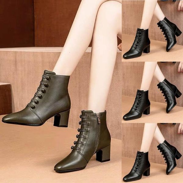 boots women shoes solid color lace-up ankle pointed zipper bare square heel short booties winter botas de mujer, Black
boots women shoes solid color lace-up ankle pointed zipper bare square heel short booties winter botas de mujer, Black