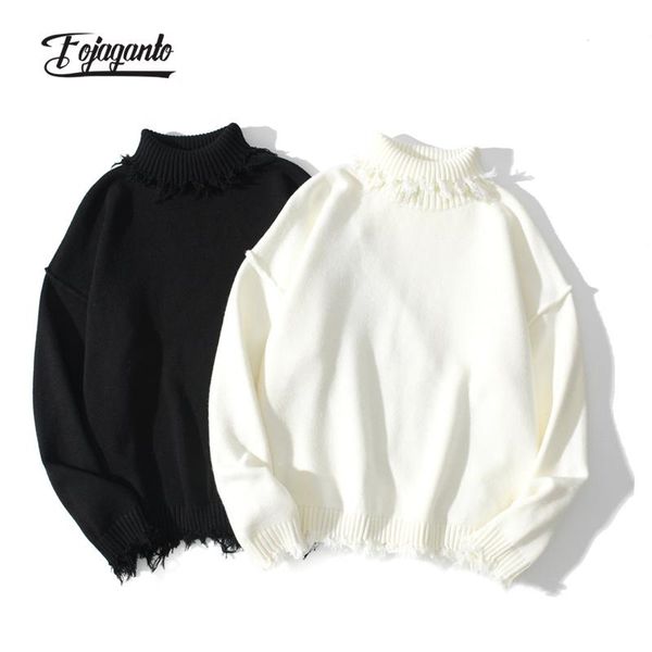 men's sweaters fojaganto autumn and winter sweater pure color loose korean high neck couple pullover knitted wild warm men, White;black 
men's sweaters fojaganto autumn and winter sweater pure color loose korean high neck couple pullover knitted wild warm men, White;black