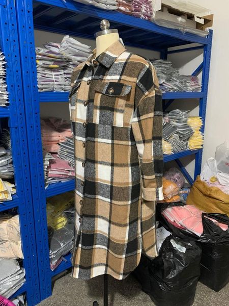 women's wool & blends 2021 lapel long windbreaker slim fit side split tweed plaid shirt coat, Black
women's wool & blends 2021 lapel long windbreaker slim fit side split tweed plaid shirt coat, Black