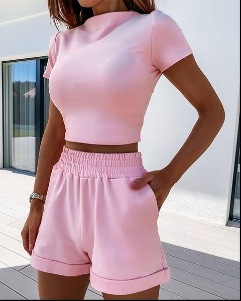 summer short casual two womens tracksuits piece clothing tracksuit pockets loose shorts set female o neck sets, Gray 
summer short casual two womens tracksuits piece clothing tracksuit pockets loose shorts set female o neck sets, Gray