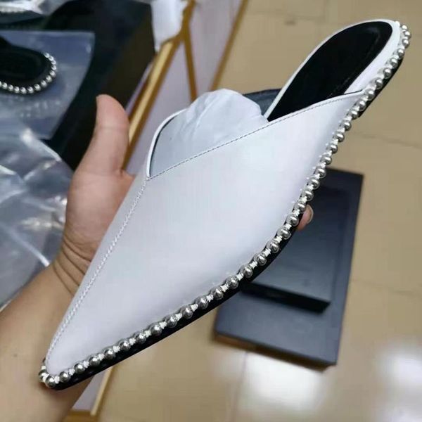 summer pointed toe flat slippers women string beaded metal bordered mules sandals 2021 real leather shallow female lazy muller, Black
summer pointed toe flat slippers women string beaded metal bordered mules sandals 2021 real leather shallow female lazy muller, Black