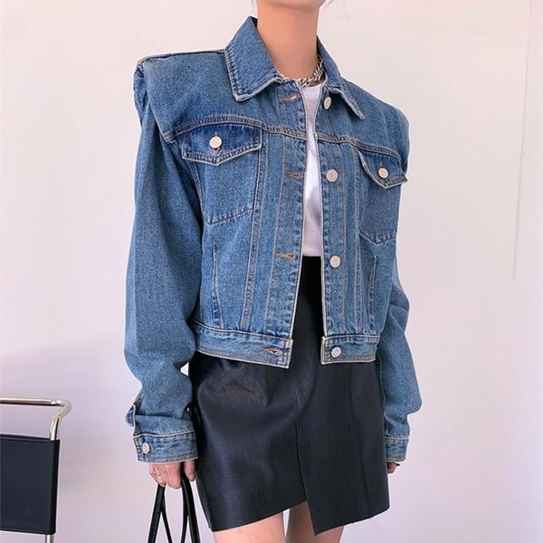 women's jackets 2021 retro pleated padded shoulder loose denim jacket women long sleeve lapel chic all-match short blue coat lady, Black;brown
women's jackets 2021 retro pleated padded shoulder loose denim jacket women long sleeve lapel chic all-match short blue coat lady, Black;brown