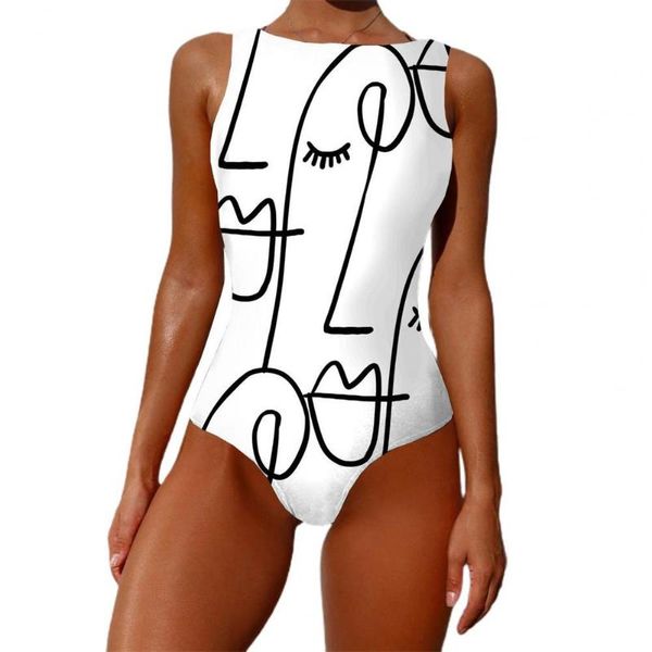 women's swimwear monokini abstract cartoon print backless summer women sleeveless one piece swimsuit for swimming pool plus size, White;black
women's swimwear monokini abstract cartoon print backless summer women sleeveless one piece swimsuit for swimming pool plus size, White;black