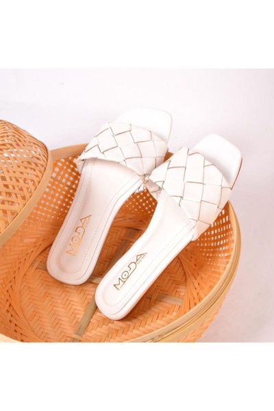 slippers white plain weave women 's, Black