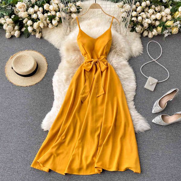 summer yellow spaghetti strap midi dress women sleeveless high waist open back bandage vestidos female beach robe 210426, Black;gray
summer yellow spaghetti strap midi dress women sleeveless high waist open back bandage vestidos female beach robe 210426, Black;gray