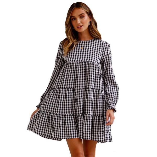 casual dresses women plaid o neck mini dress autumn long sleeve vintage loose pleats m193, Black;gray
casual dresses women plaid o neck mini dress autumn long sleeve vintage loose pleats m193, Black;gray
