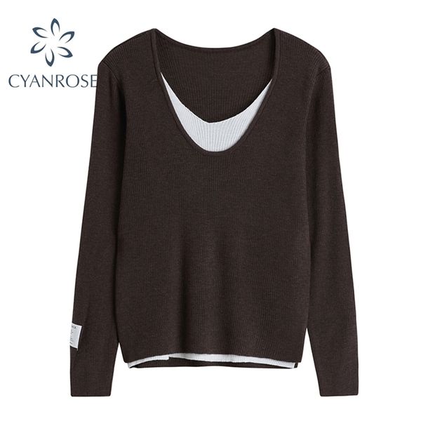 knitted t shirt women spliced regular for ladies casual loose long sleeve v neck korean spring basic tees female 210515, White
knitted t shirt women spliced regular for ladies casual loose long sleeve v neck korean spring basic tees female 210515, White
