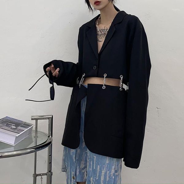 women gothic fake 2 piece blazer highstreet summer chain hollow out causal loose outwear female office lady blazers fashion women's sui, White;black
women gothic fake 2 piece blazer highstreet summer chain hollow out causal loose outwear female office lady blazers fashion women's sui, White;black