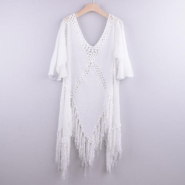 women's swimwear loose hollow out cover up backless with tassels v-neck halter beach dress women 2021 summer bathing suit beachwear, White;black
women's swimwear loose hollow out cover up backless with tassels v-neck halter beach dress women 2021 summer bathing suit beachwear, White;black