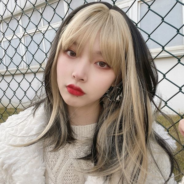 wig female long hair jennie same style golden bangs dyed comic bangs internet celebrity natural & fluffy lolita wig, Black
wig female long hair jennie same style golden bangs dyed comic bangs internet celebrity natural & fluffy lolita wig, Black