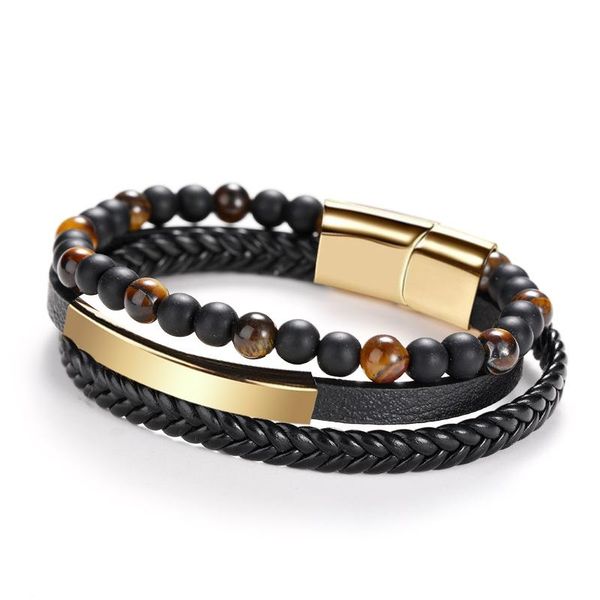 link, chain multi layer leather woven bracelet men's punk handmade alloy magnetic buckle handle stainless steel, Black
link, chain multi layer leather woven bracelet men's punk handmade alloy magnetic buckle handle stainless steel, Black