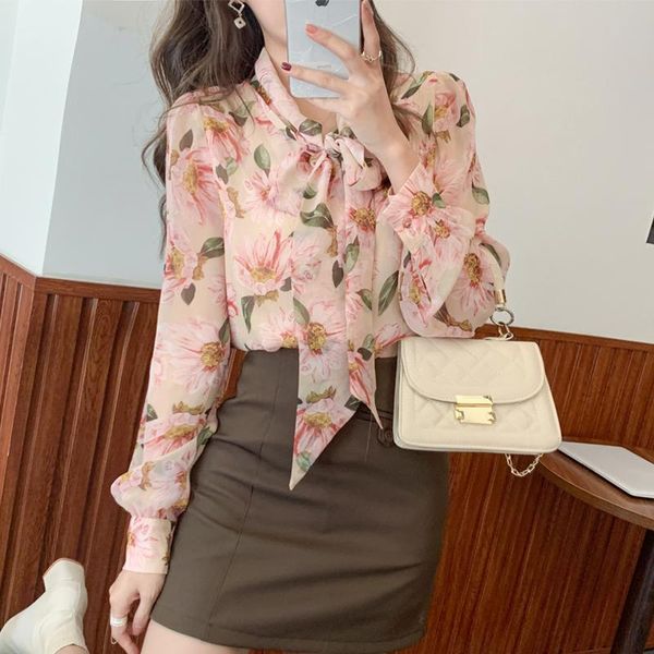 women's blouses & shirts 2021 spring chiffon shirt floral blouse ribbon long-sleeved bow, White
women's blouses & shirts 2021 spring chiffon shirt floral blouse ribbon long-sleeved bow, White