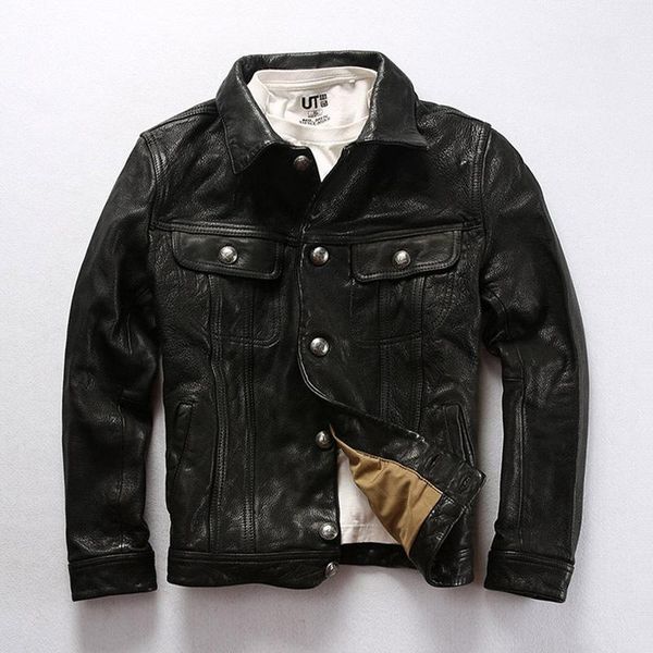 men's leather & faux classic casual slim fashion outwear business man work vintage jacket genuine cowhide coat, Black
men's leather & faux classic casual slim fashion outwear business man work vintage jacket genuine cowhide coat, Black