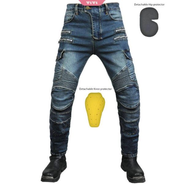 men's jeans outdoor cycling motorcycle pants stretch multi-pocket zipper casual straight-leg with anti-fall lining padding, Blue
men's jeans outdoor cycling motorcycle pants stretch multi-pocket zipper casual straight-leg with anti-fall lining padding, Blue