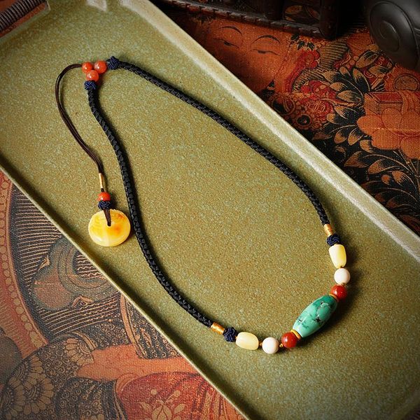 women's t-shirt natural turquoise necklace men's and clavicle chain hanging rope single bead pendant tibetan old honey wax accesso, White
women's t-shirt natural turquoise necklace men's and clavicle chain hanging rope single bead pendant tibetan old honey wax accesso, White
