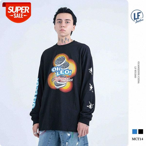 lawfoo men's chocolate biscuit print long sleeve t-shirt #ya7z, White;black