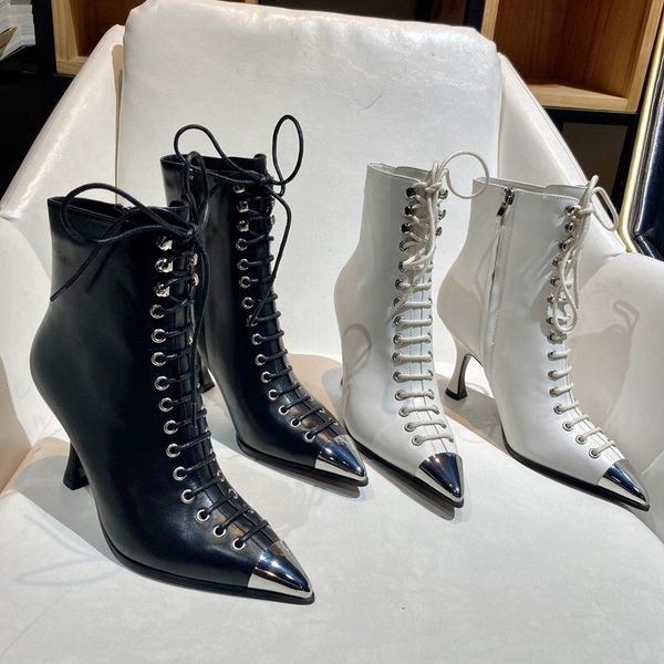 boots 2021 women autumn female genuine leather lace-up high heels fashion brand design metal pointed toe ankle, Black
boots 2021 women autumn female genuine leather lace-up high heels fashion brand design metal pointed toe ankle, Black