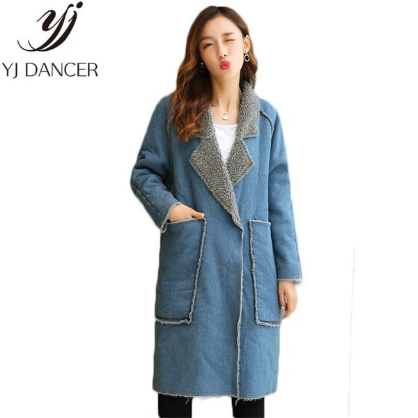women's jackets 2021 winter fashion clothing slim vintage spliced plush thick wool long cotton denim jacket ljj0173, Black;brown
women's jackets 2021 winter fashion clothing slim vintage spliced plush thick wool long cotton denim jacket ljj0173, Black;brown