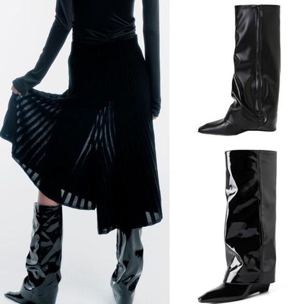 dress shoes 2021 large pants boots fashion fake leg high heel tube pointed lacquer leather women's, Black
dress shoes 2021 large pants boots fashion fake leg high heel tube pointed lacquer leather women's, Black