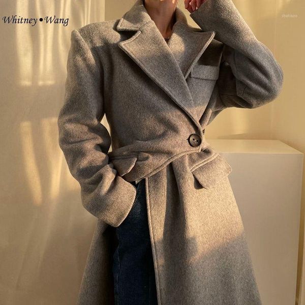 women's wool & blends whitney wang 2021 autumn fashion streetwear korean style notched collar button waist long woolen coat women thick, Black
women's wool & blends whitney wang 2021 autumn fashion streetwear korean style notched collar button waist long woolen coat women thick, Black