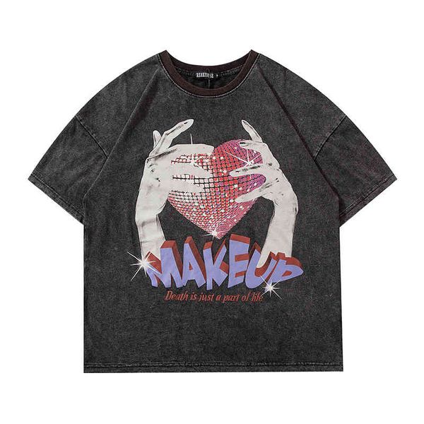men's t-shirts high street retro hand holding love short sleeve print male and female cotton oversize around the neck summer tshirts, White;black
men's t-shirts high street retro hand holding love short sleeve print male and female cotton oversize around the neck summer tshirts, White;black