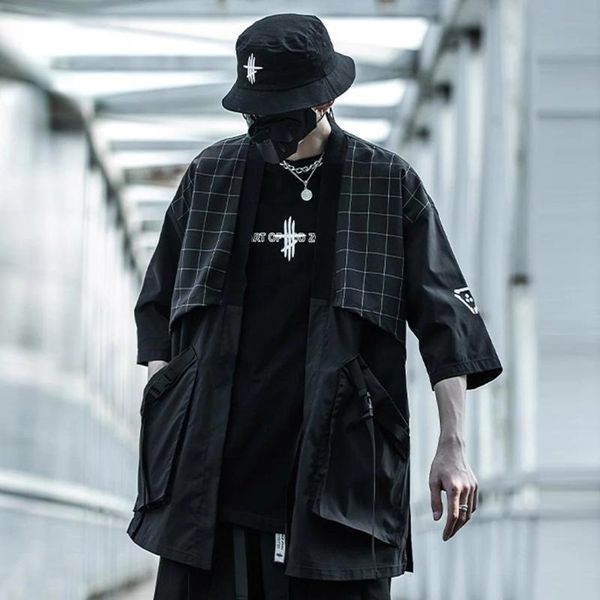 men's casual shirts houzhou techwear vintage short sleeve male shirt plaid coat cardigan japanese style streetwear hip hop harajuku, White;black
men's casual shirts houzhou techwear vintage short sleeve male shirt plaid coat cardigan japanese style streetwear hip hop harajuku, White;black